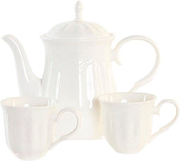 Set van koffiekopjes DKD Home Decor Natuurlijk Porselein Wit Bamboe