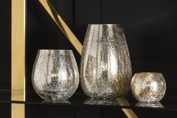 J-Line Windlicht Eivorm Craquele - glas - zilver - large