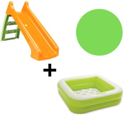Glijbaan First Slide 73Cm Oranje/Groen + Intex Play Box Pool 85X85X23Cm Groen