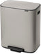 Brabantia Bo Prullenbak - 2 x 30 liter - Afvalscheiding - Soft Grey (2 stuks)