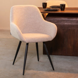 LABEL51 Fender Eetkamerstoel - Naturel - Stof - Black Frame - Stoel - Normale eetkamerstoel