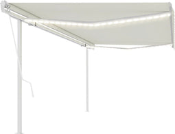 vidaXL - Luifel - automatisch - met - LED - en - windsensor - 5x3 - m - crèmekleurig