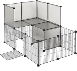 EUGAD dubbele verdieping dierenren - modulaire puppy en knaagdier ren - grijs - 107 x 72 x 72 cm