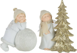 J-Line kerstfiguur - polyresin - wit - 2 stuks