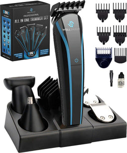 Wellshave 5-in-1 Baardtrimmer - Trimmer Baard en Lichaam - 5 Opzetstukken - Zwart Blauw