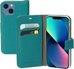 Mobiparts iPhone 13 Mini - Wallet Case - Saffiano motief - Turquoise