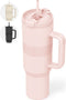 ONYX Drinkfles met Rietje 1.2 Liter - Waterfles voor Kinderen & Volwassenen - Thermosbeker RVS Travel Mug - Motiverende Drinkbus - Drinkbeker voor School - Roze