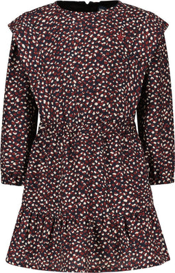 Flo - Jurkje - Geweven crepe met schouderdetails - Navy met off white en bordeaux (80)