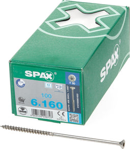 Spax Spaanplaatschroef platverzonken kop RVS T-Star T30 deeldraad 6.0 x 160mm (100 stuks)