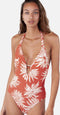 Barts Deltia Halter One Piece - Dames Badpak - Vaste padding - Rustkleurige bloemenprint - Maat 40