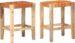 vidaXL - Barkrukken - 2 - st - 60 - cm - echt - leer - bruin
