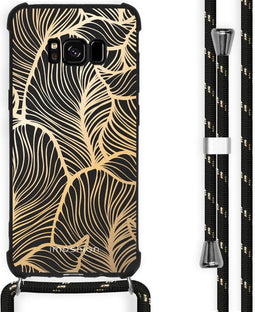 iMoshion Hoesje Geschikt voor Samsung Galaxy S8 Hoesje Met Koord - iMoshion Design Hoesje met Koord - Goud / Zwart / Golden Leaves