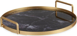 Dienblad Marmer met Handvatten | Goud | Metaal | Zwart | Glas | (30 x 4,5 x 30 CM) | Marmeren Dienblad | Bijzettafel