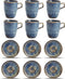 GLAMOMAX'S Choice - Blue Nova Kop en Schotel Set - 28cl - Porselein - 6 Persoons - 12-Delige Koffiebekerset - 6+6 Koffiebeker&Schotel - Blauw - Vaatwasserbestendig