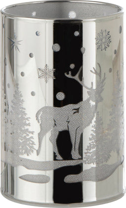 J-Line decoratie Cilinder Winter - glas - zilver - small - LED lichtjes