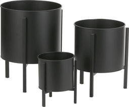 Mica Decorations Jessy - Bloempot op Standaard - Set van 3 - H20 x Ø15 cm H29 x Ø22 cm H35 x Ø27 cm - Zwart (3 stuks)