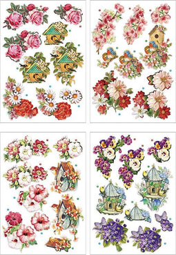 3D vellen, bloemen en vogels, 21x30 cm, 4 vel/ 1 doos