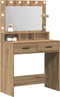 vidaXL - Kaptafel - met - LED-verlichting - in - Artisan - Eiken - 79x41x135 - cm