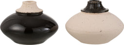 J-Line vaas Klein Rond - keramiek - zwart/beige - 2 stuks - Ø 13 cm