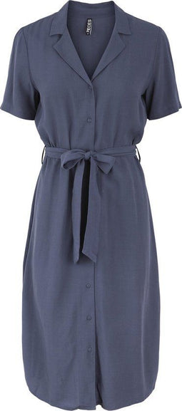 Pieces PCOLIVIA SS DRESS NOOS - Dames Jurk - Knoopjes en Riem - Donkerblauw