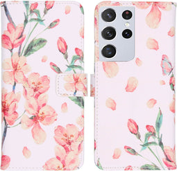 iMoshion Hoesje Geschikt voor Samsung Galaxy S21 Ultra Hoesje Met Pasjeshouder - iMoshion Design Softcase Bookcase - Meerkleurig / Blossom Watercolor