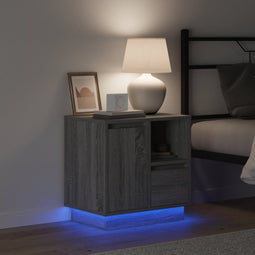 vidaXL - Nachtkastje - met - LED - in - Grijs - Sonoma - 50x34,5x50 - cm