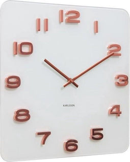 Karlsson Vintage glass square - Wandklok - Glazen wijzerplaat met kunststof cijfers - Wit - Koper
