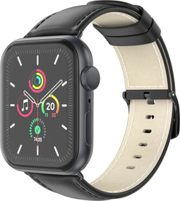 imoshion Classic lederen bandje - Geschikt voor Apple Watch 1, 2, 3, 4, 5, 6, 7, 8, 9, 10 (42 mm), SE - 38/40/41 mm - Zwart - One Size