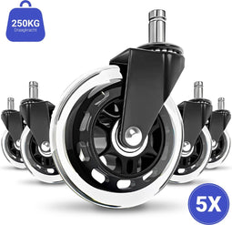 Stane Bureaustoel Wieltjes - Zwenkwielen - Geluidloos en vloerbeschermend - Zwart (set van 5)