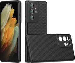 Hoesje Geschikt voor Samsung S21 Ultra Backcover Liquid Siliconen Case TPU Hoesje Zwart - Luxe Telefoonhoesje Wallet Case Pasjeshouder PU Leder