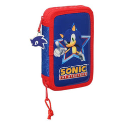 Dubbele etui Sonic Let's roll Marineblauw 12.5 x 19.5 x 4 cm (28 pcs)