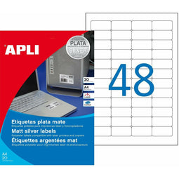 Printerlabels Apli Ziverachtig Metaal 45,7 x 21,2 mm A4