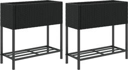 vidaXL - Plantenbakken - met - schap - 2 - st - 70x28x70 - poly - rattan - zwart