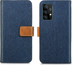 iMoshion Hoesje Geschikt voor Samsung Galaxy A72 Hoesje Met Pasjeshouder - iMoshion Luxe Canvas Bookcase - Donkerblauw