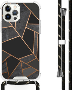 iMoshion Hoesje Geschikt voor iPhone 12 Pro Max Hoesje Met Koord - iMoshion Design Hoesje met Koord - Zwart / Meerkleurig / Goud / Black Graphic