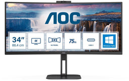 AOC CU34V5CW - 34" VA WQHD Monitor - USB-C met PD65W en Webcam - Zwart