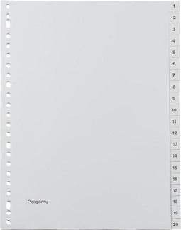 Pergamy tabbladen, ft A4, 23-gaatsperforatie, grijze PP, set 1-20