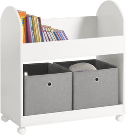 SoBuy Kinderkast - Kinderkast met 2 opbergdozen en boekenplank - 70 x 40 x 77,5 cm - Grijs / Wit