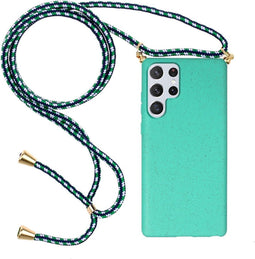 Lunso - Backcover hoes met koord - Geschikt voor Samsung Galaxy S22 Ultra - Cyaan