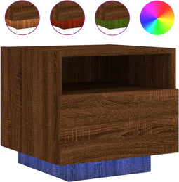 vidaXL - Nachtkastje - met - LED-verlichting - 40x39x37 - cm - bruin - eikenkleur