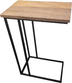 Bijzettafel metaal met hout - Laptoptafel - Mangohout Koffietafel - 60 x 60 x 40 cm