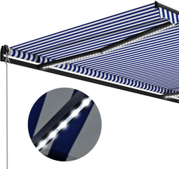 vidaXL - Luifel - handmatig - uittrekbaar - met - LED - 350x250 - cm - blauw - en - wit