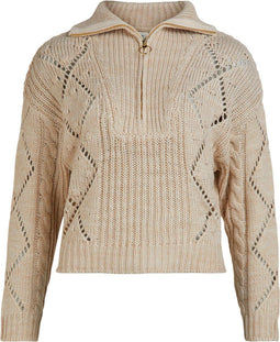 Object Kelly L/S Knit Pullover - Dames Trui - Fijn gebreid - Beige - Maat S
