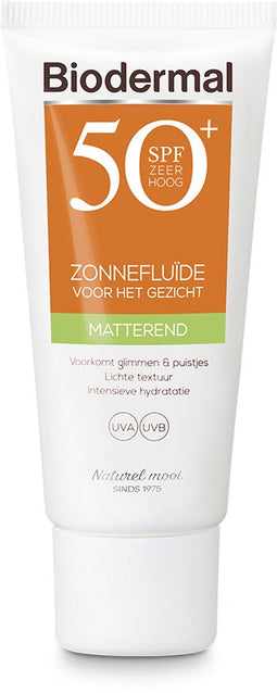 Biodermal Zonnebrand - Matterende Zonnefluïde voor het gezicht SPF 50 - 40ml - Voorkomt glimmen en puistjes