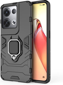 Lunso - Geschikt voor Oppo Reno 8 Pro - Armor backcover hoes met ringhouder - Zwart