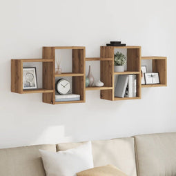 vidaXL - Wandschap - 129x18x42 - cm - bewerkt - hout - artisanaal - eikenkleurig