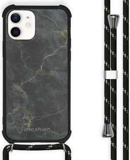 iMoshion Hoesje Geschikt voor iPhone 12 Pro / 12 Hoesje Met Koord - iMoshion Design Hoesje met Koord - Zwart / Black Marble
