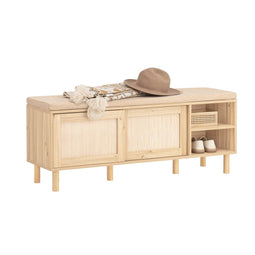 SoBuy FSR163-N - Schoenenbank - Houtlook met Schuifdeuren - Naturel