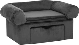 vidaXL - Hondenbank - met - lade - 75x50x38 - cm - pluche - donkergrijs