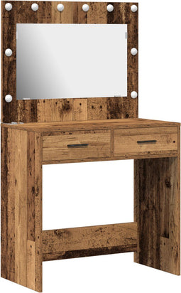 vidaXL - Kaptafel - met - LED - Verlichting - Oud - Hout - 78,5x41x135 - cm